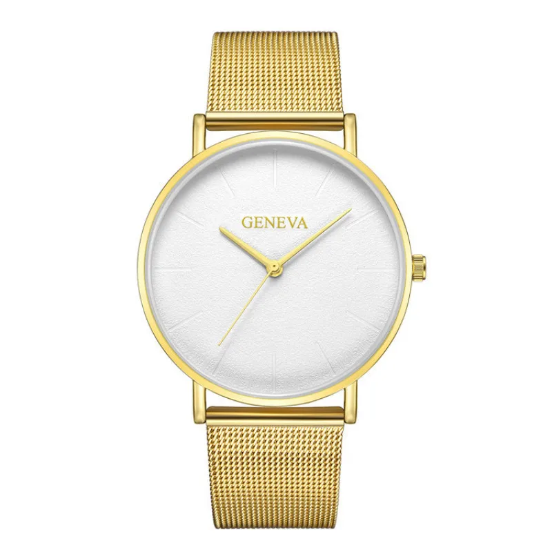 gold white Новинка, Geneva, простые мужские часы, сплав, сетчатый ремень, Роскошные Кварцевые наручные часы, montre homme Erkekler Izle Kol Saati - Цвет: gold white