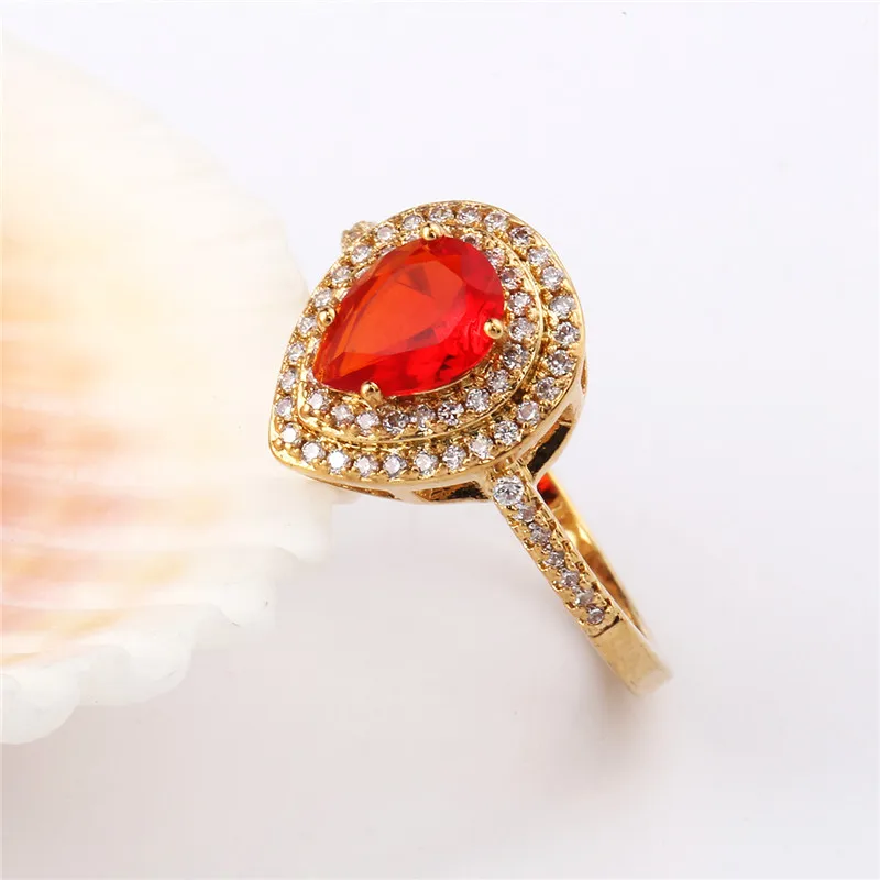 Женское кольцо на палец BUDONG стильное золотое оранжевое красное овальное с