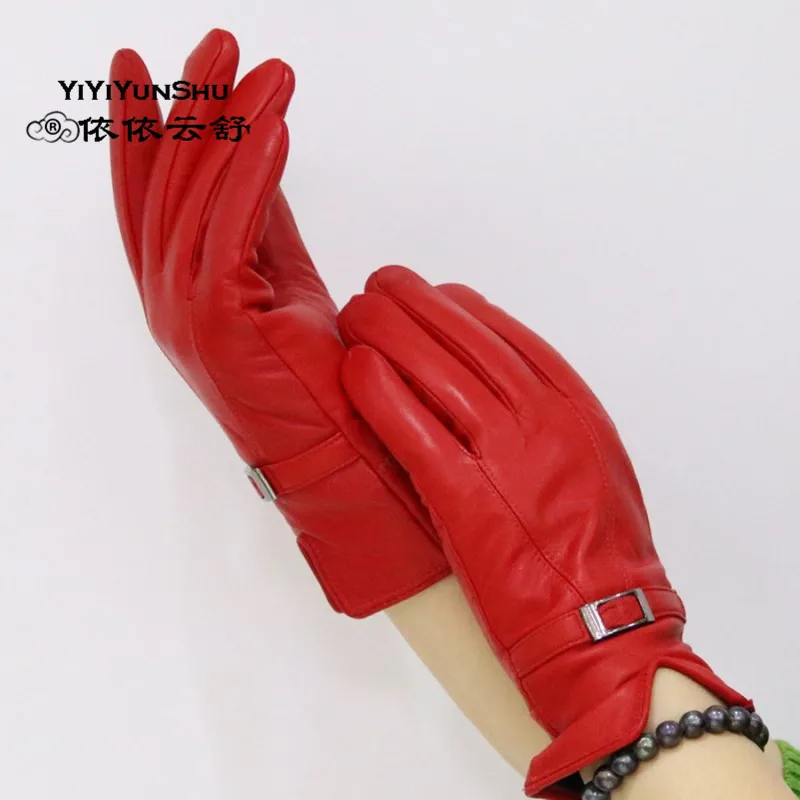 color 16 Yiyyunshu, перчатки из натуральной кожи, женские,, брендовые, из овчины, теплые, одноцветные, женские, из натуральной овчины, варежки, модные, вечерние, для девушек - Цвет: color 16