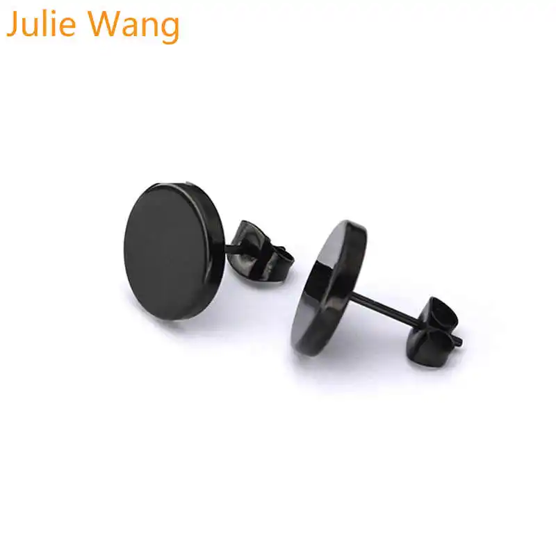 Julie Wang 1 пара 3 10 мм черный круглый простой серьги гвоздики из нержавеющей стали