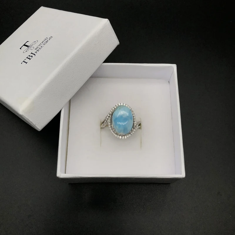 Натуральный Овальный 10*14 мм 6.5ct драгоценный камень кольца larimar кольцо из стерлингового серебра 925 пробы ювелирные украшения Лучший Подарок на годовщину для женщин