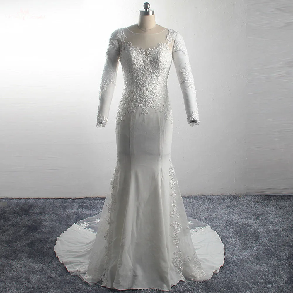 Кружевное свадебное платье с бисером LZ299 пикантное ажурное Русалка жемчужинами