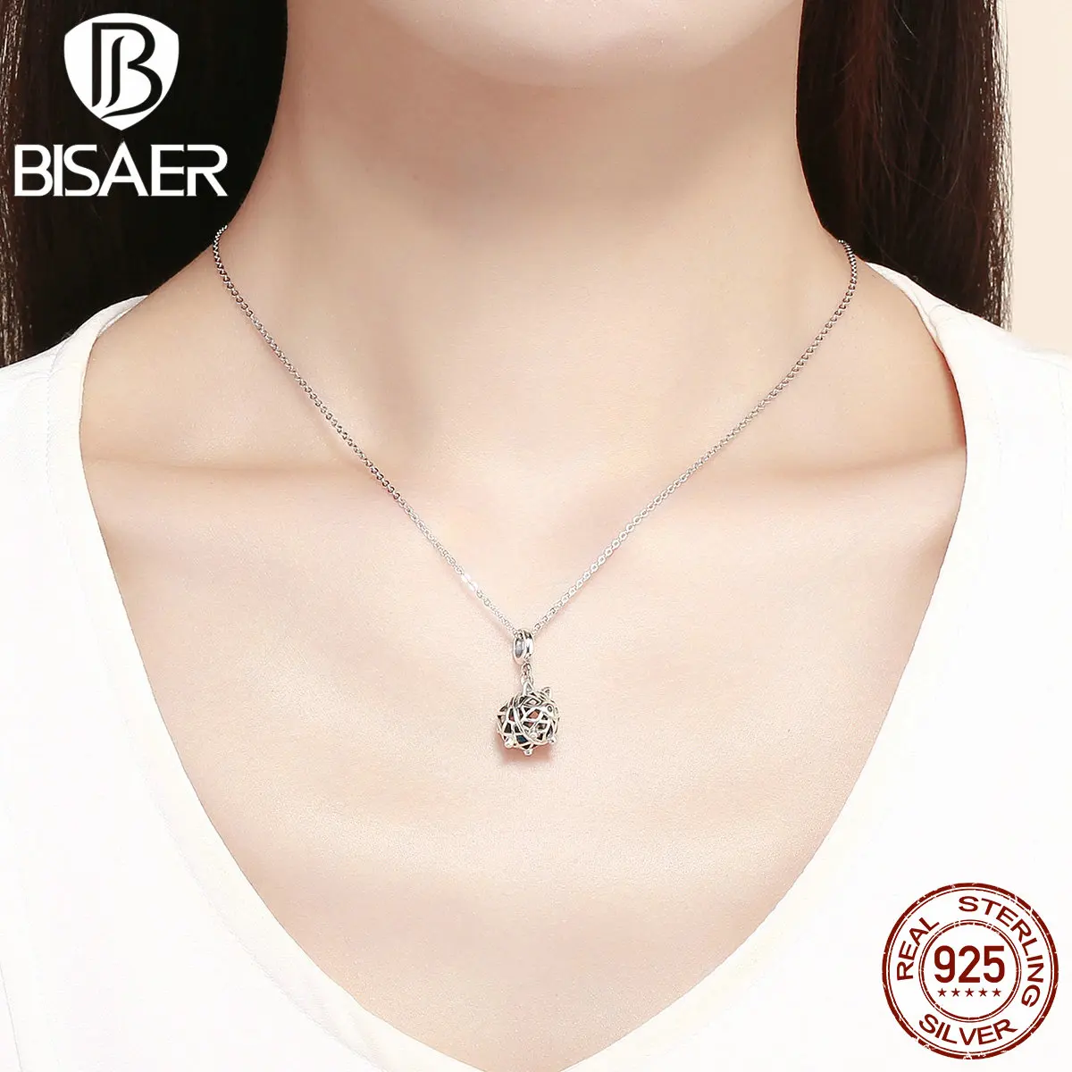 BISAER, новинка, 925 пробы, серебряная свинка, коллекция, амулеты, голубой циркон, свинья, животные, бусины, подходят для оригинальных браслетов, ювелирные изделия ECC1006