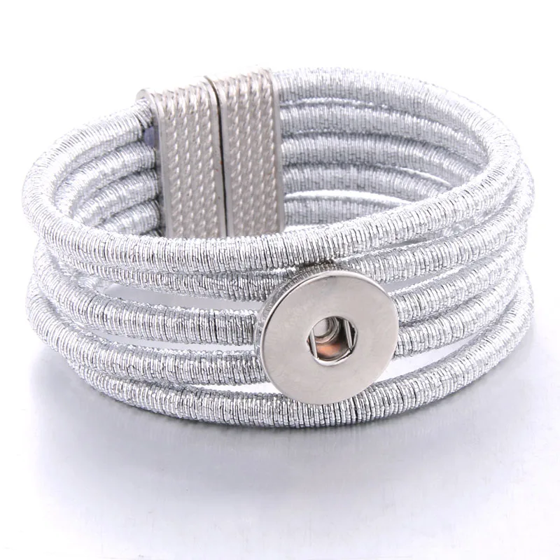 silver2 Новинка, ювелирное изделие, 18 мм., кожаные Стразы, браслет на защелке, креативный магнитный браслет на кнопке, браслеты для женщин, ювелирное изделие - Окраска металла: silver2
