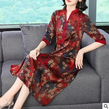 Осень Новый стиль с принтом платье в китайском стиле ретро ночнушка из