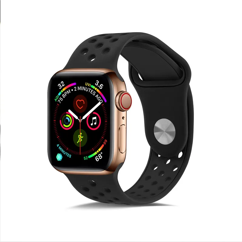 Силиконовый чехол для Apple, ремешки для часов для Apple Watch4/3/2/1 спортивные дышащие освежающий наручный ремешок для наручных часов Iwatch, ремешок серии 44/42/40/38 мм - Цвет ремешка: Black and black