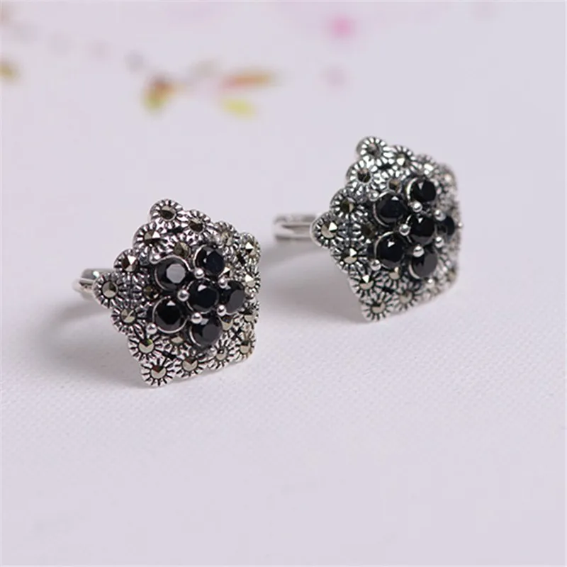 Black Черные/серьги с красным Цирконом 925 пробы серебряные серьги-гвоздики для женщин Роскошные марказитовые ювелирные изделия дамские подарки - Окраска металла: Black