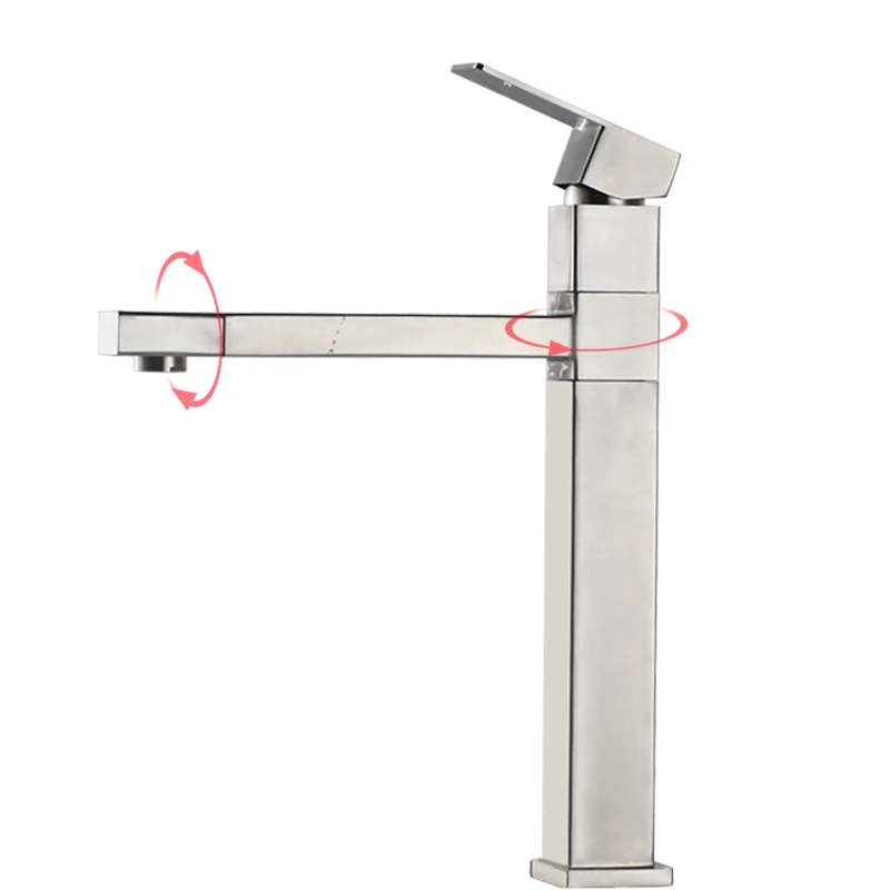Brushed Nickel A Матовый никель смеситель для раковины Поворотный вращающийся носик смеситель для кухни ванной комнаты кран на бортике квадратный Горячий Холодный полив - Цвет: Brushed Nickel A