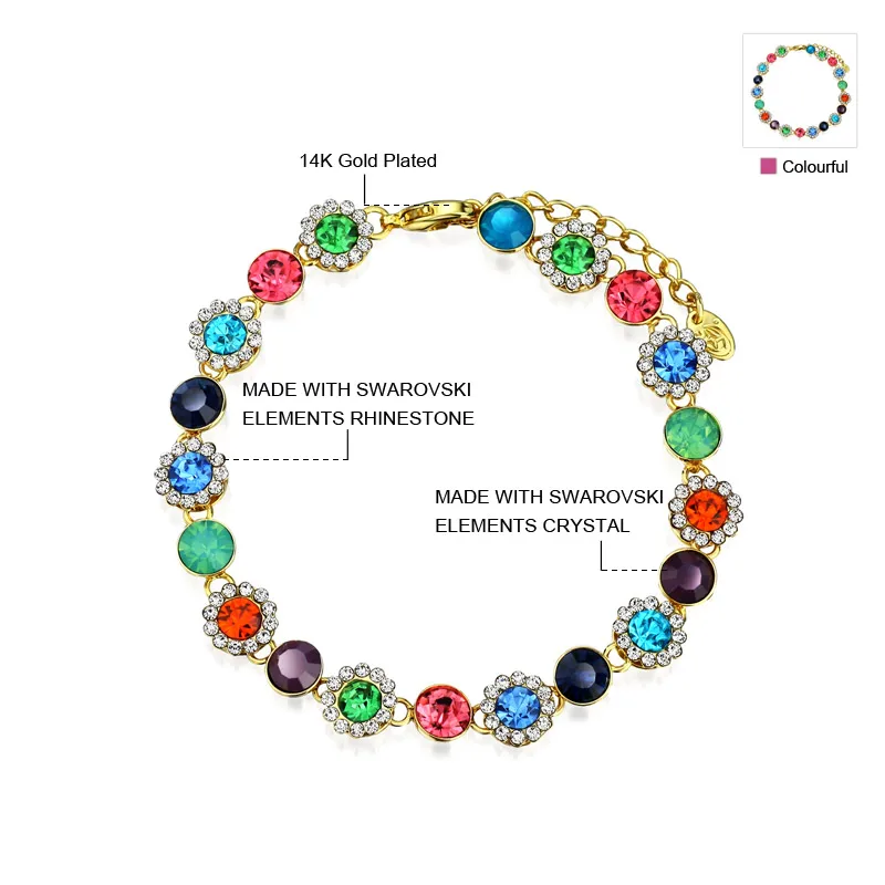 Neoglory кристалл и стразы очаровательный браслет красочные цветочные бусины