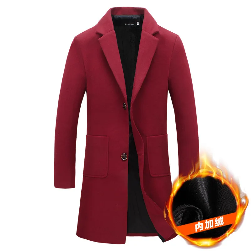 2018 new men's winter solid color thick long trench coat fashion casual cashmere warm jacket Men's large size coatS-5XL | Мужская