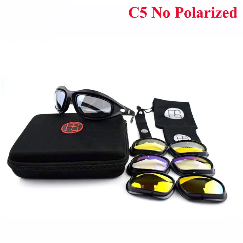 C5 No Polarized Армейские очки, солнцезащитные очки для мужчин, военные солнцезащитные очки для мужчин, военные игры, тактические очки C5, очки для спорта на открытом воздухе, охоты, скалолазания, 4 линзы - Цвет: C5 No Polarized