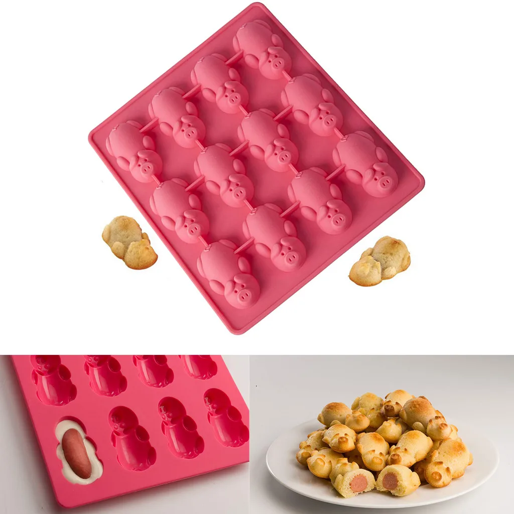 New Sales 20x25cm Multifunction 12 Little Pig Silicone Cake Baking Pink Mould Kitchen gadget Tools Molds | Дом и сад