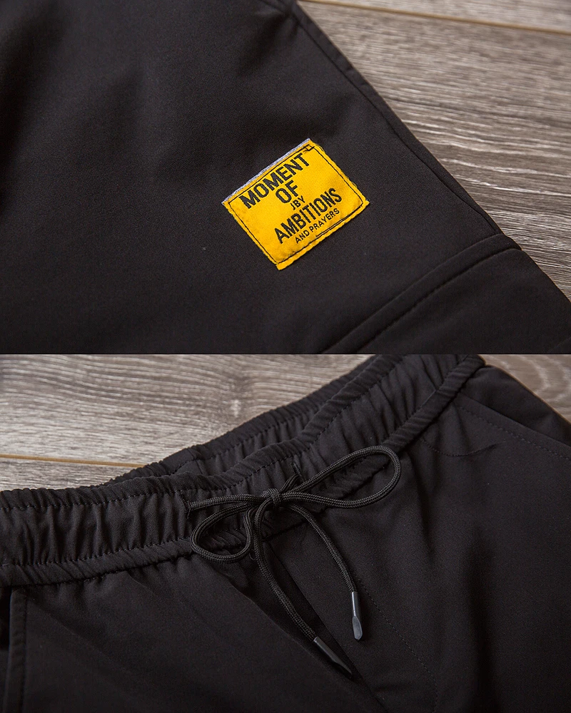Для мужчин брюки Slim Fit боковые карманы патч черные брюки Мужской Повседневное работы уличная Костюмы модные мужские Штаны для бега