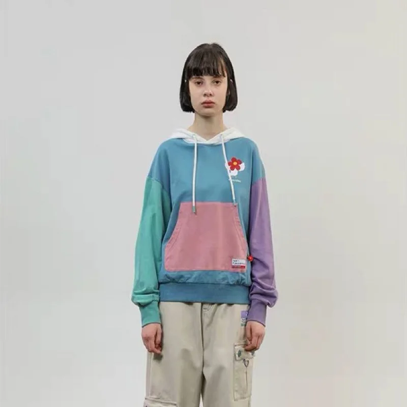 Осенняя Новинка, цветные женские толстовки Harajuku с вышивкой, свободные женские спортивные костюмы, Повседневная Толстовка с v-образным вырезом