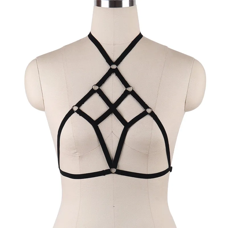 Черный ремень Регулируемый крест накрест Эластичный кроп топ клетка Bralette