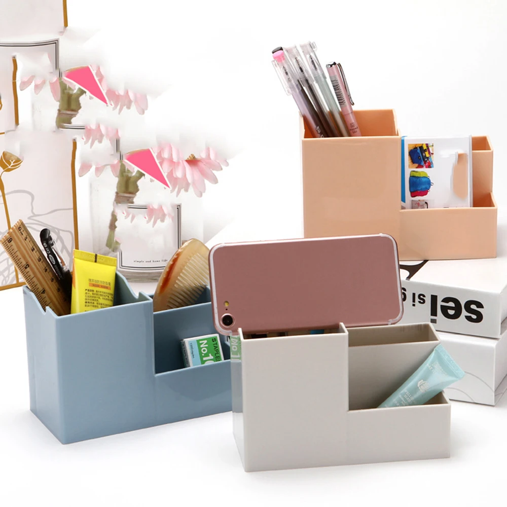 Creative Multi-function 3 Grids Desktop Storage Box Grid Sub-grid Make Up Cosmetic Holder Desk Pen Pencil Organizer | Дом и сад