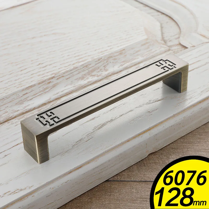 6076-128 mm AOBT антикварная дверная ручка ящика для шкафа Китайский зеленый бронзовый шкаф ручки толстые ручки для двери шкафа тянет аппаратные средства 6072 - Цвет: 6076-128 mm