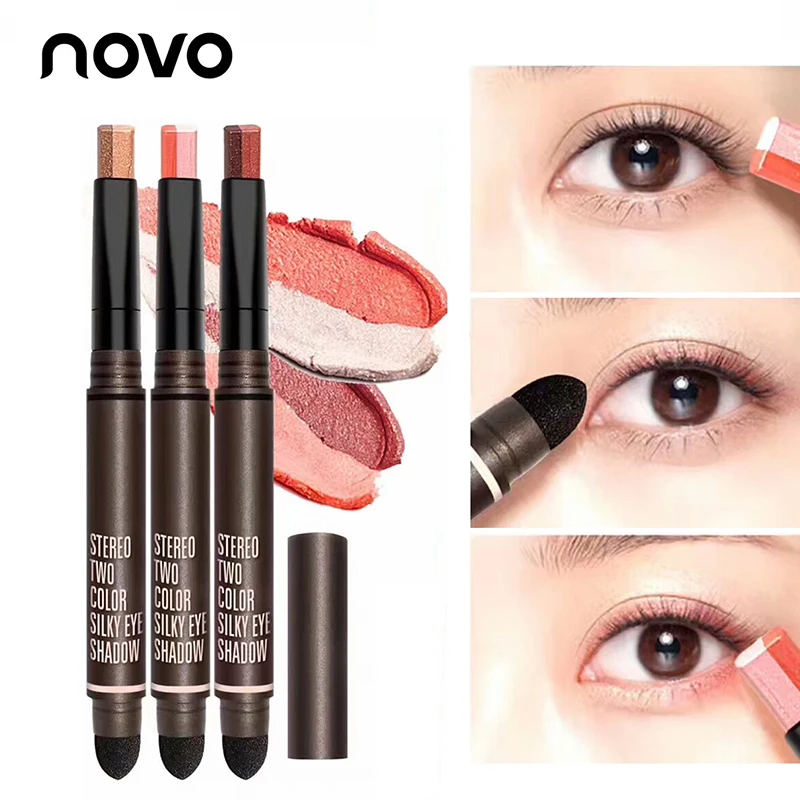 NOVO Brand 2 Colors Eyeshadow Pen Glitter Matte Makeup Silkworms Eye Shadow Powder Make Up Pigment Cosmetics With Sponge|brand eye shadow|eye