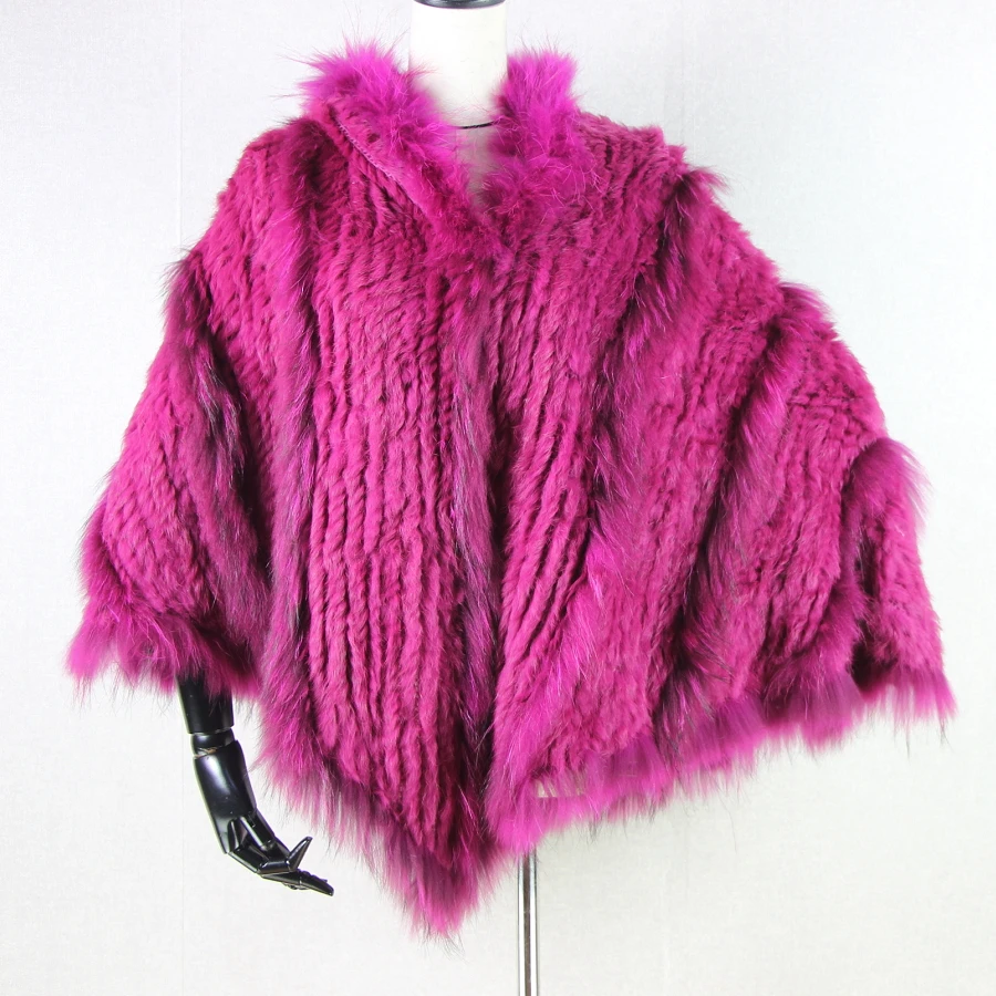 2017 Лидер продаж пончо из натурального кроличьего меха и енота с капюшоном модная