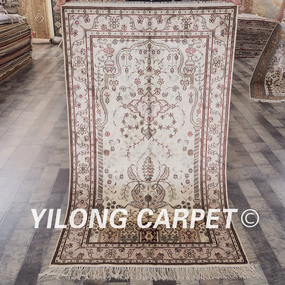 

YILONG 3 'x 5' Античный персидский Цветочный Шелковый ковер бежевые восточные ковры продажа (YHW321B3x5)