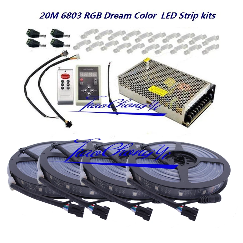 

5050 RGB Dream Color 6803 LED Strip +IC 6803 RF Remote Controll +Power adapter 5m -30m kit white pcb and BLack PCB