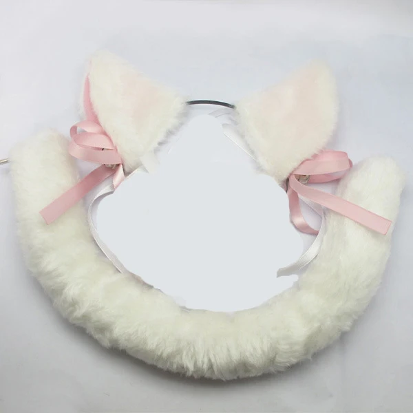 Лисой и котом из коллекции ушками хвостом костюм черный белый цвет с украшением в