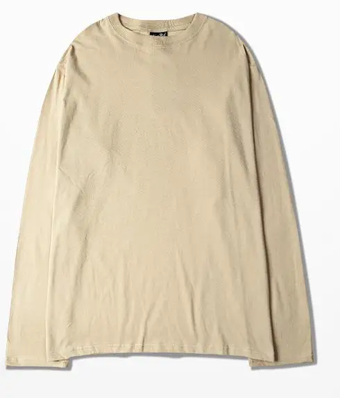 Khaki Харадзюку оверсайз High Street оранжевая футболка с длинным рукавом Ins Kanye длинная футболка хип-хоп Топ Футболка унисекс модная футболка мужская Kpop - Цвет: Khaki