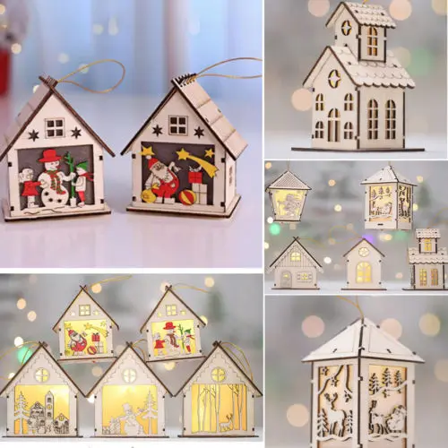 Рождественское украшение деревянная церковная деревня светодиодная подвесная