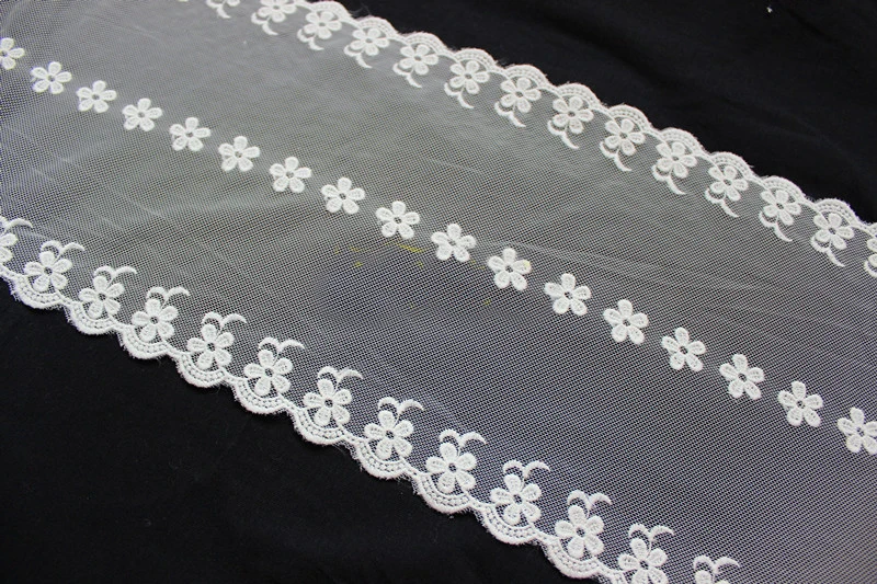 

10 yard 18.5cm 7.28" wide ivory tulle mesh gauze fabric embroidered tapes lace trim ribbon 17764BQL4K31