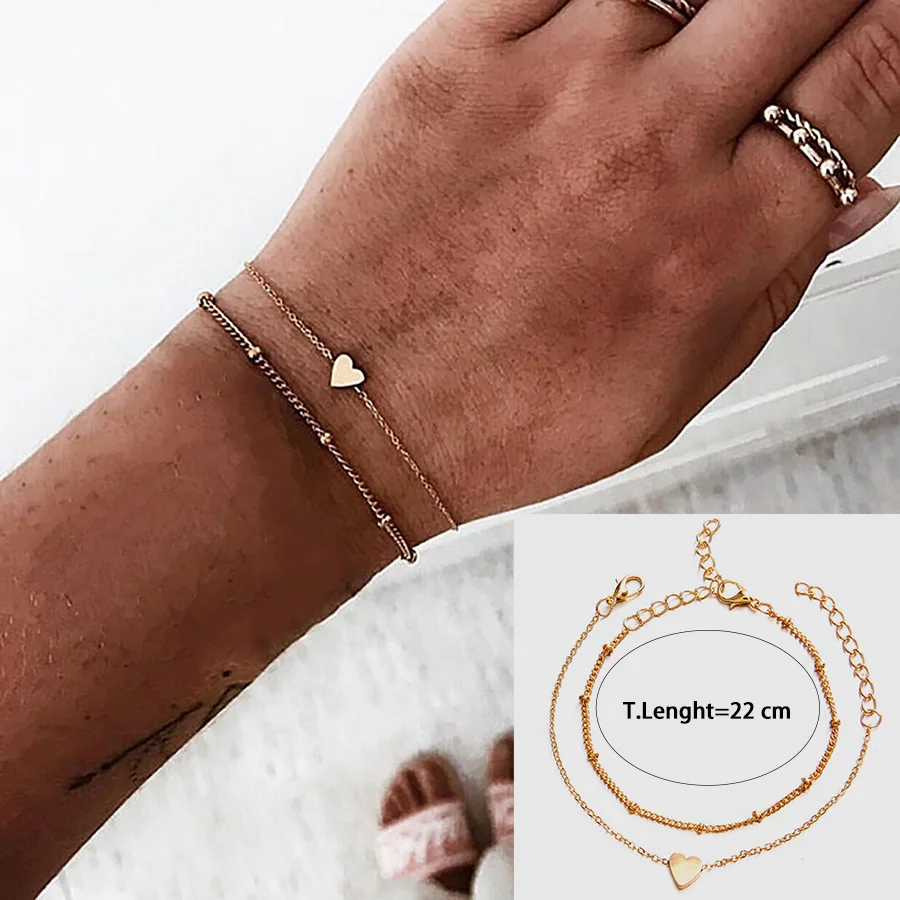 Gold-Heart Boho браслеты для женщин шикарный металлический корпус цепочка золотистого цвета цепочка браслет на ногу богемные Pulseras Mujer винтажные лодыжки Прямая поставка - Окраска металла: Gold-Heart