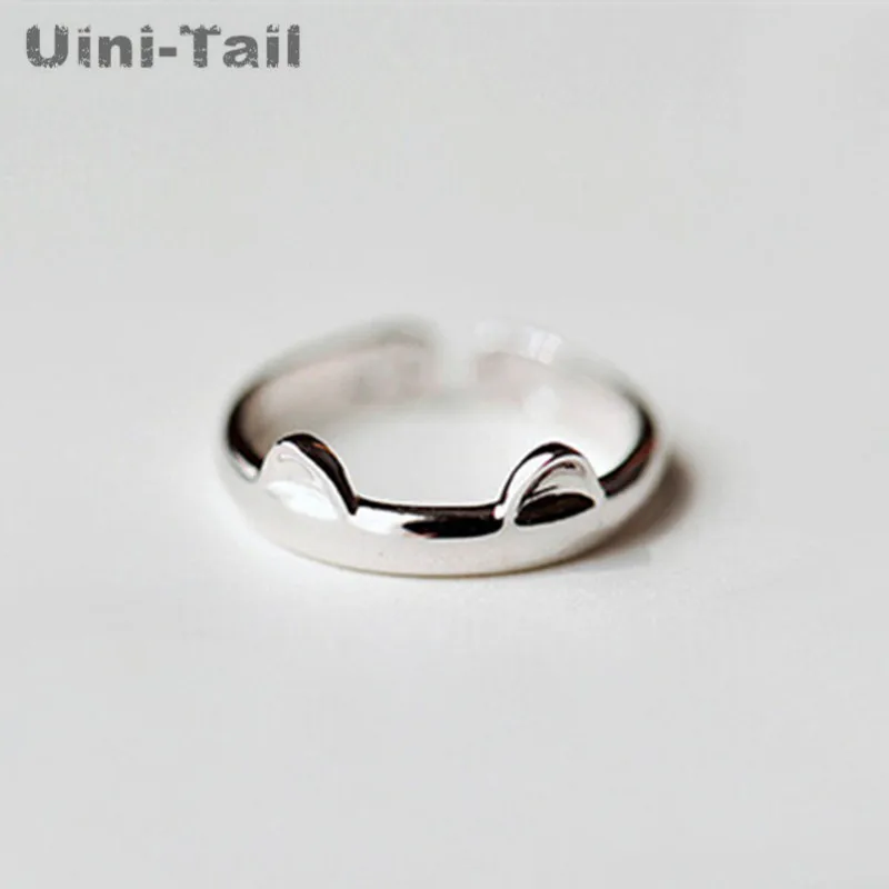 Женское регулируемое кольцо с кошачьими ушками Открытое из стерлингового