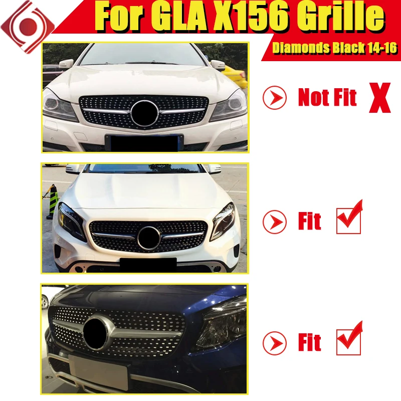Спортивная решетка для гриля X156 GLA стразы из АБС-пластика глянцевый черный MercedesMB
