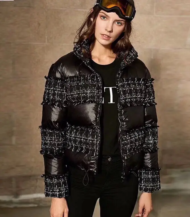 2018 Осень/Зима Новые стеганые толстые теплые парки с высоким воротом твидовая