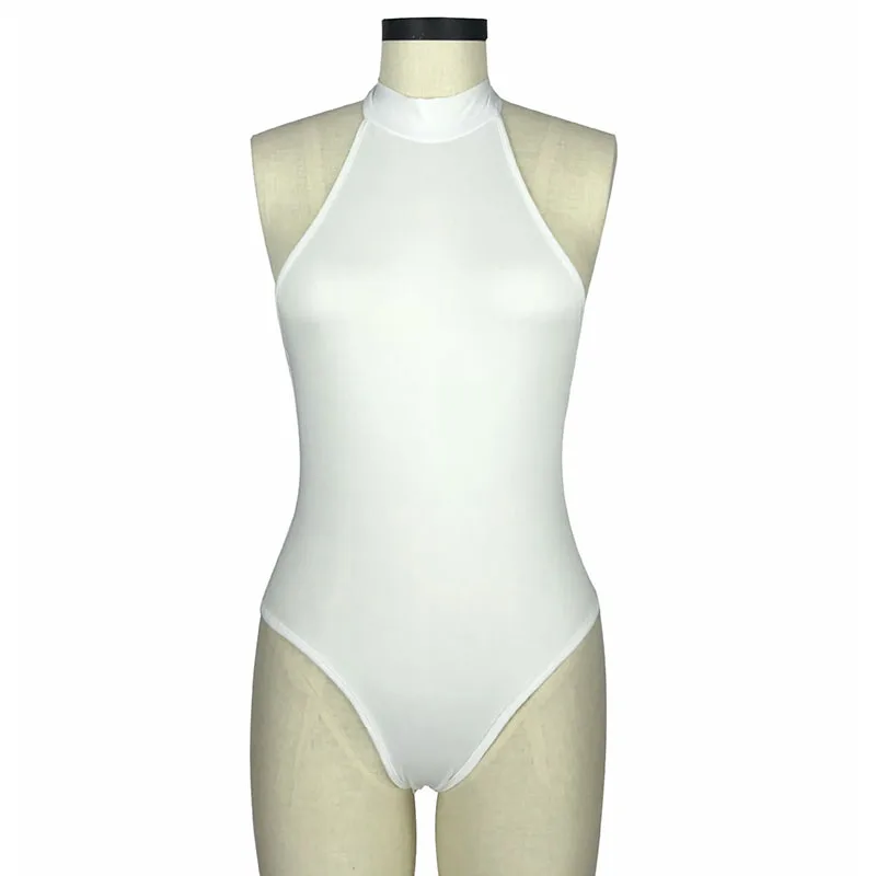 White Bodysuit SEBOWEL женский Холтер летнее Боди без рукавов топы Женский комбинезон с открытой спиной Леди Эластичный лиф костюмы Леотар - Цвет: White Bodysuit