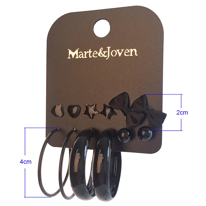 Marte& Joven, 6 пар, несколько больших круглых сережек, классическая черная звезда/Сердце/бант, Комплект сережек для женщин, девочек, подарки на день рождения