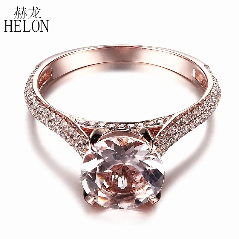 HELON круглое 1.4ct морганитное кольцо твердое розовое золото 14 к натуральное кольцо с натуральными бриллиантами для женщин помолвка романтические ювелирные изделия