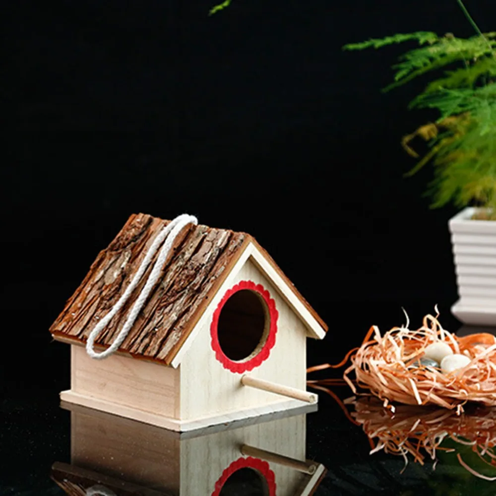 3 Designs Wooden Garden Birdhouse Wood Bird Cage Breeding Box for Outdoor Indoor Hanging Decoration