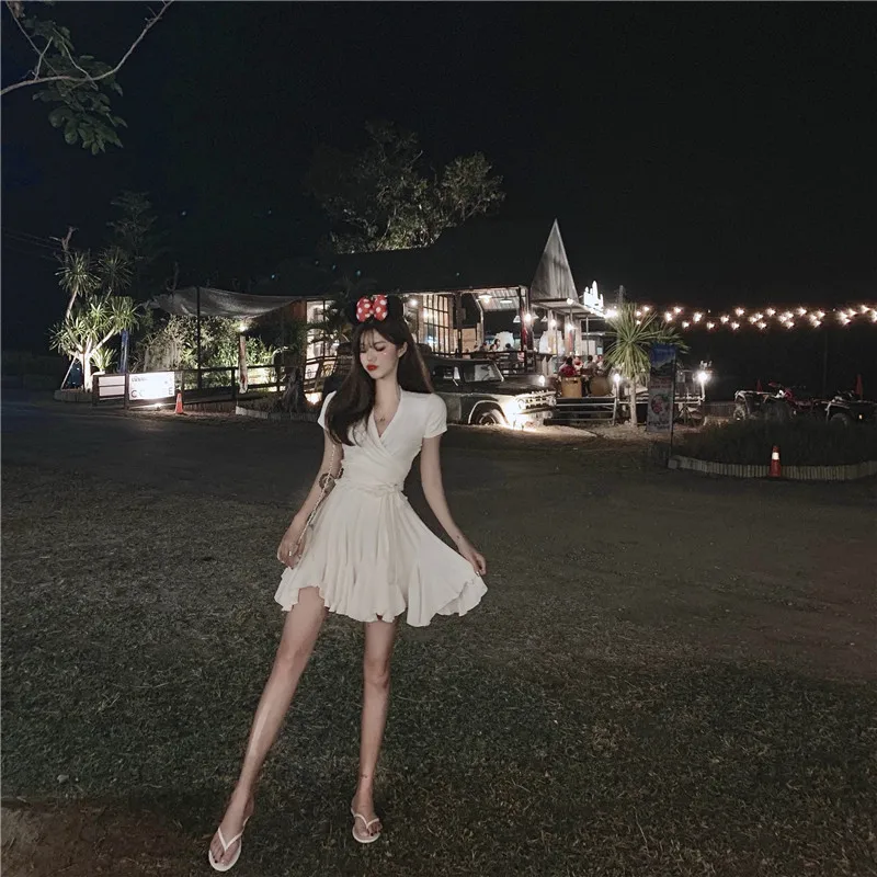 Женский летний комплект из 2 предметов белое платье с коротким рукавом