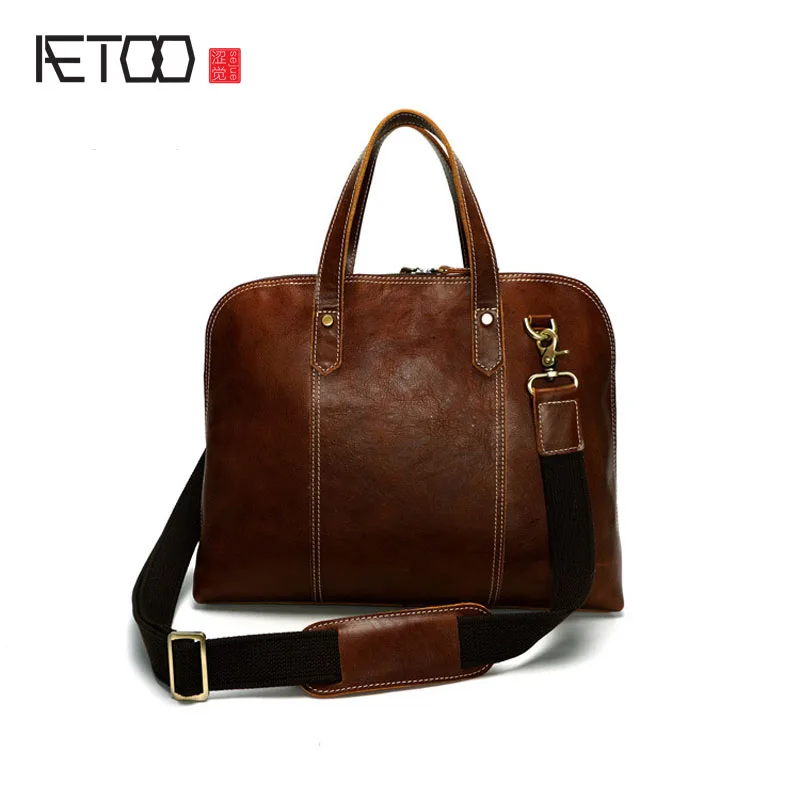 Мужской кожаный портфель AETOO фиолетовая Кожаная мужская сумка через плечо|bag