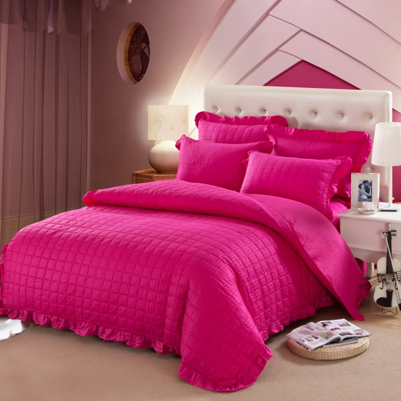 100% Cotton Quilted Thick Soft Bedclothes Purple White Orange Blue Bedding sets Bed Skirt Duvet cover set Pillowcase40 | Дом и сад