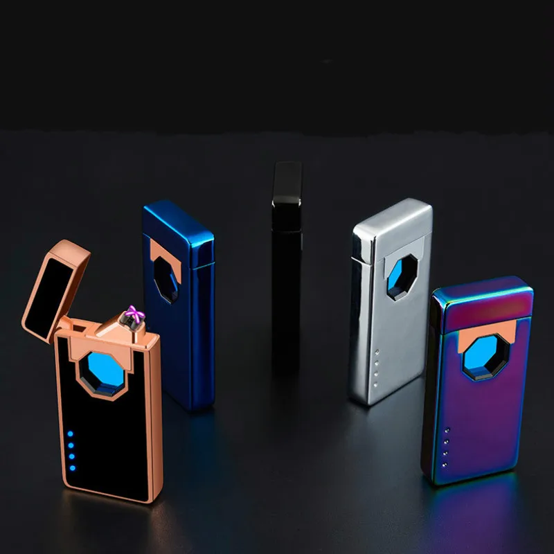 Безопасная ветрозащитная зажигалка с инфракрасным датчиком, USB, двойная дуговая импульсная Зажигалка для сигарет, креативная мощная зажигалка с дисплеем, умная зажигалка для мужчин, подарок