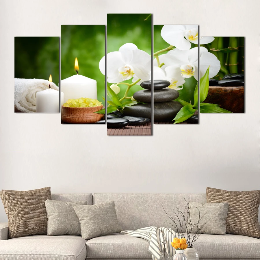 Современный холст для гостиной рамка HD печатная картина 5 панель дзен цветок