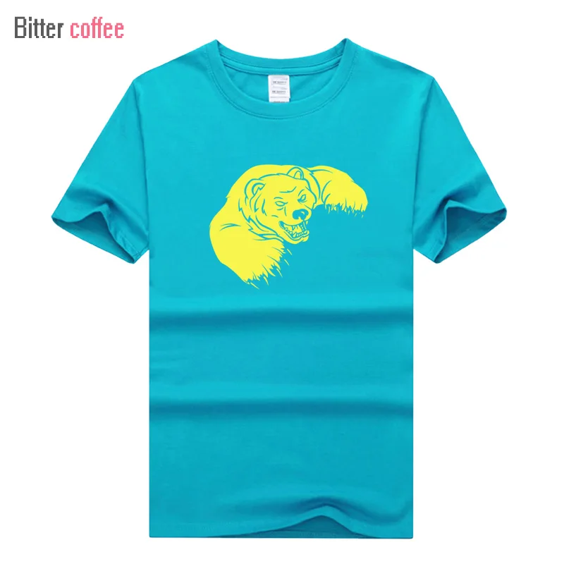

New Summer Grizzly Bear Printed Men Cotton T Shirt Short Sleeve Casual Male Clothing Funny O Neck Streetwear T-shirt