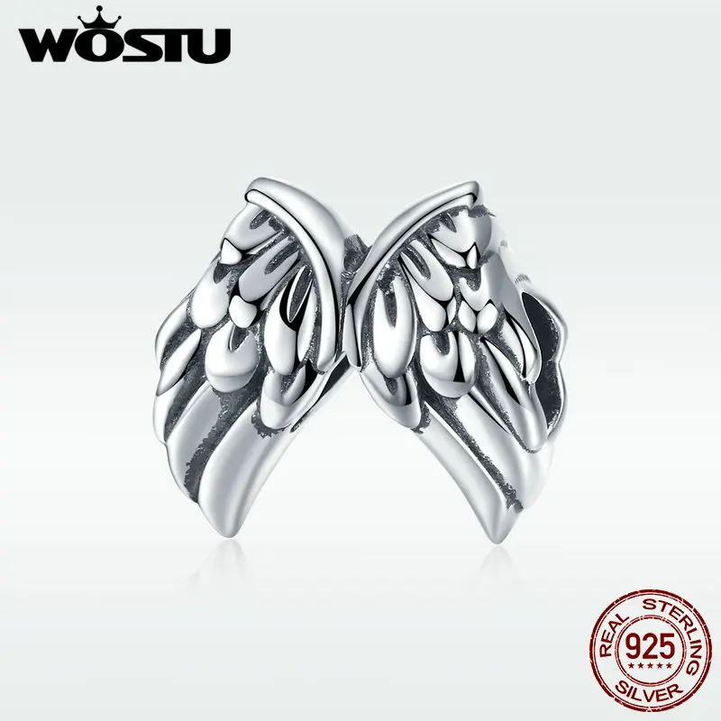 WOSTU, новинка, 925 пробы, серебряные крылья стража, бусины, подходят для шарма, браслет, ожерелье, Подвеска для женщин, серебряные ювелирные изделия, FIC1091