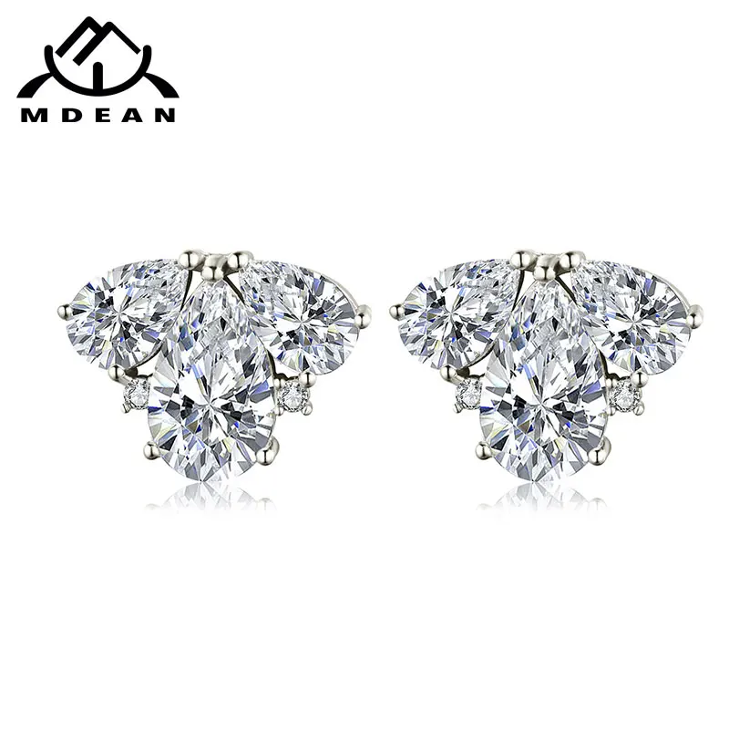 Серьги MDEAN из белого золота с прозрачным цирконием класса ААА модные серьги для