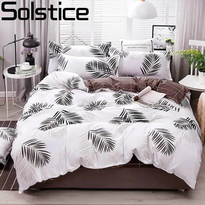 Комплект постельного белья Solstice простыня из 3-4 предметов с белыми листьями