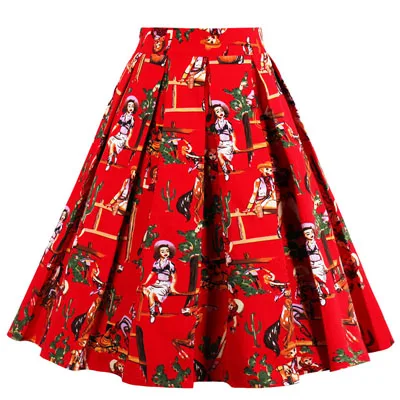 office skirt 5 Ретро хлопок банан цветочный принт плиссированная юбка высокая талия винтажные юбки для женщин 50 s Одри Хепберн Стиль Saias миди Пышная юбка - Цвет: office skirt 5
