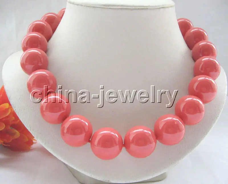

P4669-18" 20mm pink coral color south sea shell pearl necklace-clasp
