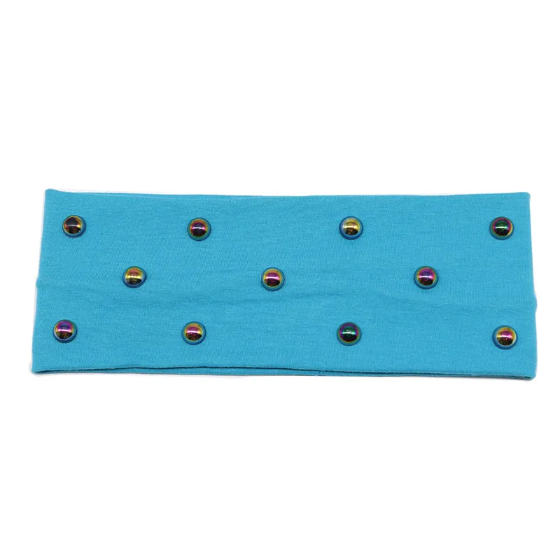 Blue Multicolor Женский ободок на голову с жемчугом модные стразы эластичные плоские хлопковые эластичные повязки на голову для девочек повязка на голову ручной работы - Цвет: Blue Multicolor