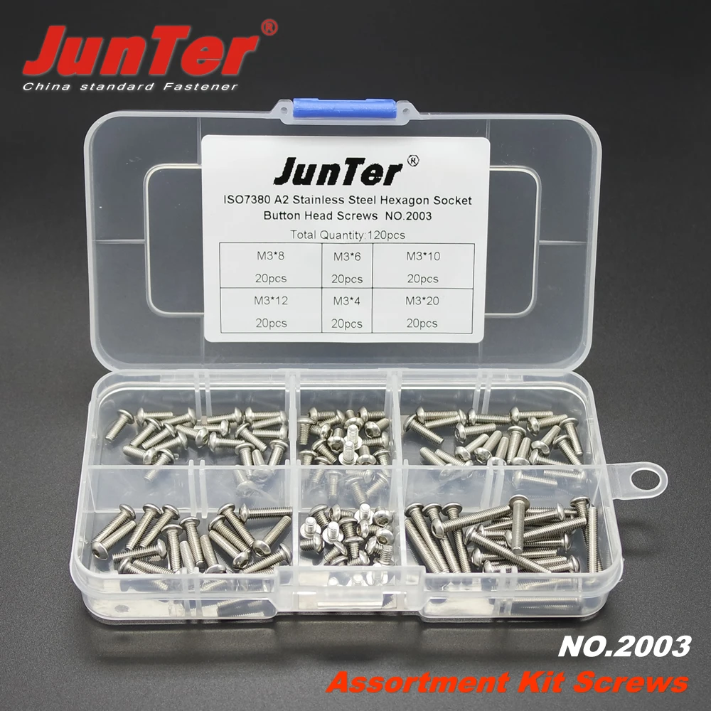 

120pcs M3 (3mm) A2 Stainless Steel ISO7380 Button Head Allen Bolts Hexagon Socket Screws Assortment Kit NO.2003